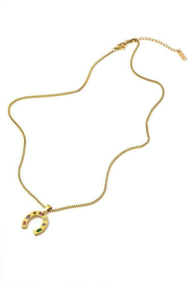Crystal Horseshoe Pendant Necklace - Y2K Fashion Jewelry with Coquette & Grunge Aesthetic