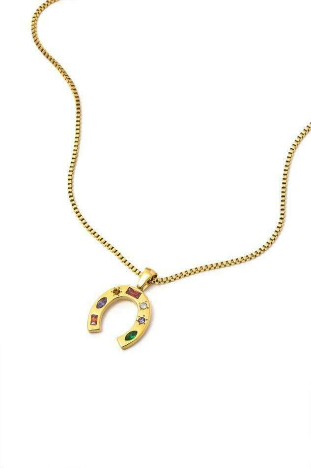 Crystal Horseshoe Pendant Necklace - Y2K Fashion Jewelry with Coquette & Grunge Aesthetic