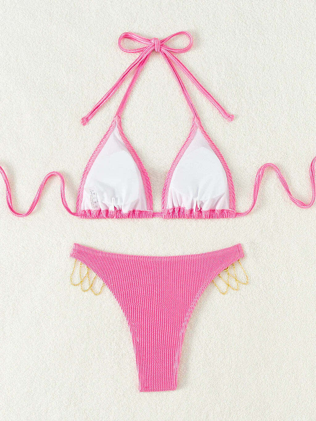 Crystal Lace-Up Bikini in Solid Color - Y2K Fashion Swimwear