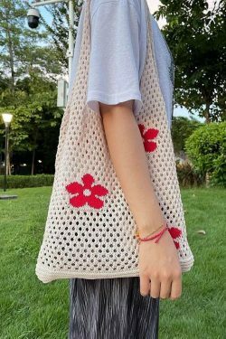 Cut-out Flowers Shoulder Eco Bag for Y2K Fashion Enthusiasts with Coquette and Grunge Aesthetic