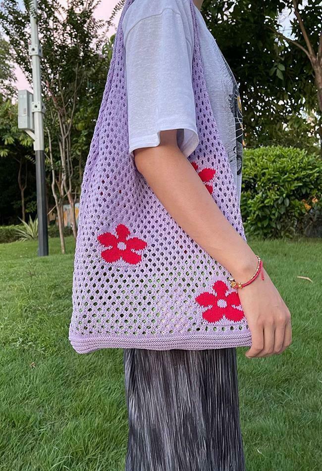 Cut-out Flowers Shoulder Eco Bag for Y2K Fashion Enthusiasts with Coquette and Grunge Aesthetic