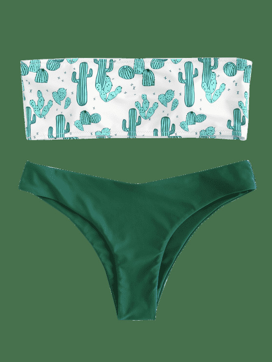Cute Cactus Print Bandeau Bikini Set for Y2K Fashion Enthusiasts