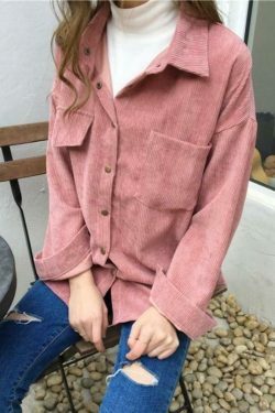 Cute Cord Shirt: Cozy Y2K Fashion for Women - Grunge Aesthetic, Pastel Goth, and Coquette Style