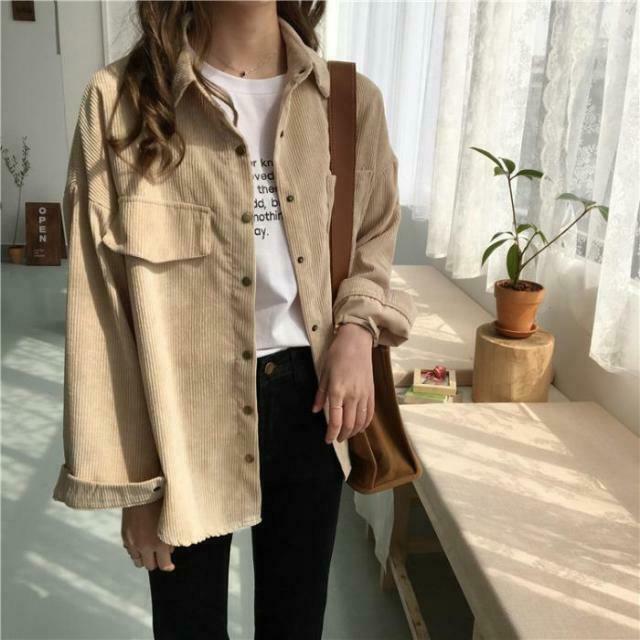 Cute Cord Shirt: Cozy Y2K Fashion for Women - Grunge Aesthetic, Pastel Goth, and Coquette Style