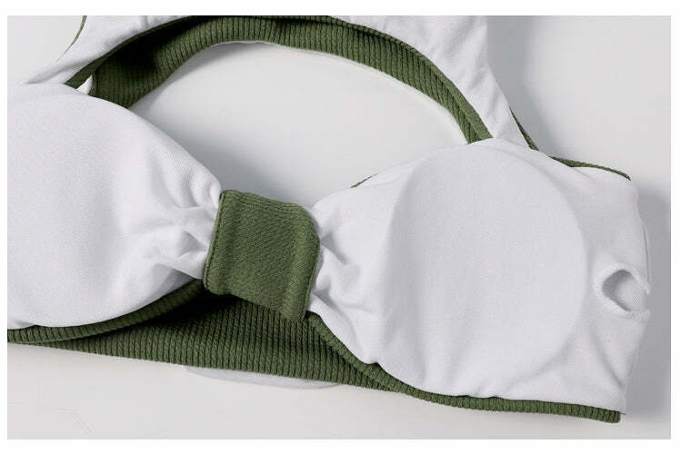 Cute Green Caged Bralette Bikini Set for Y2K Fashion and Aesthetic Pictures