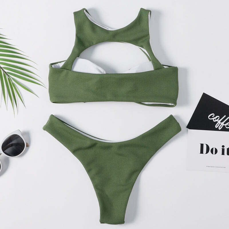Cute Green Caged Bralette Bikini Set for Y2K Fashion and Aesthetic Pictures