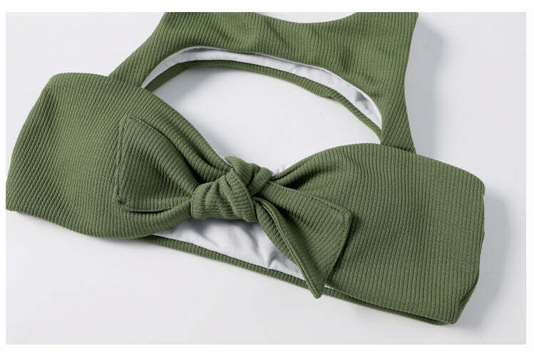 Cute Green Caged Bralette Bikini Set for Y2K Fashion and Aesthetic Pictures