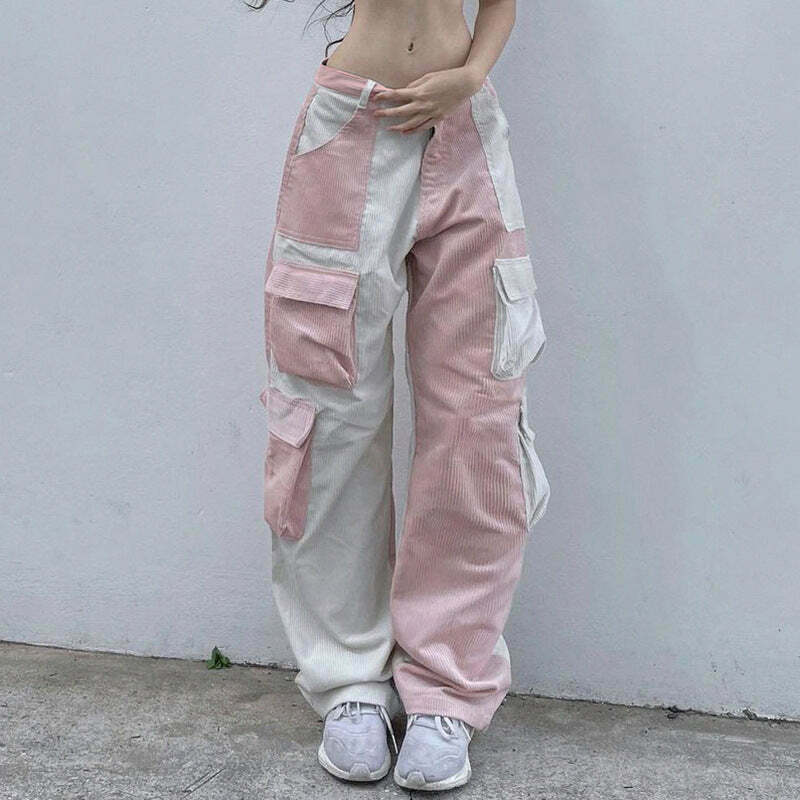 Cute Pastel Goth Cargo Skirt for Coquette Aesthetic with Y2K Style - Contrast Corduroy Detail