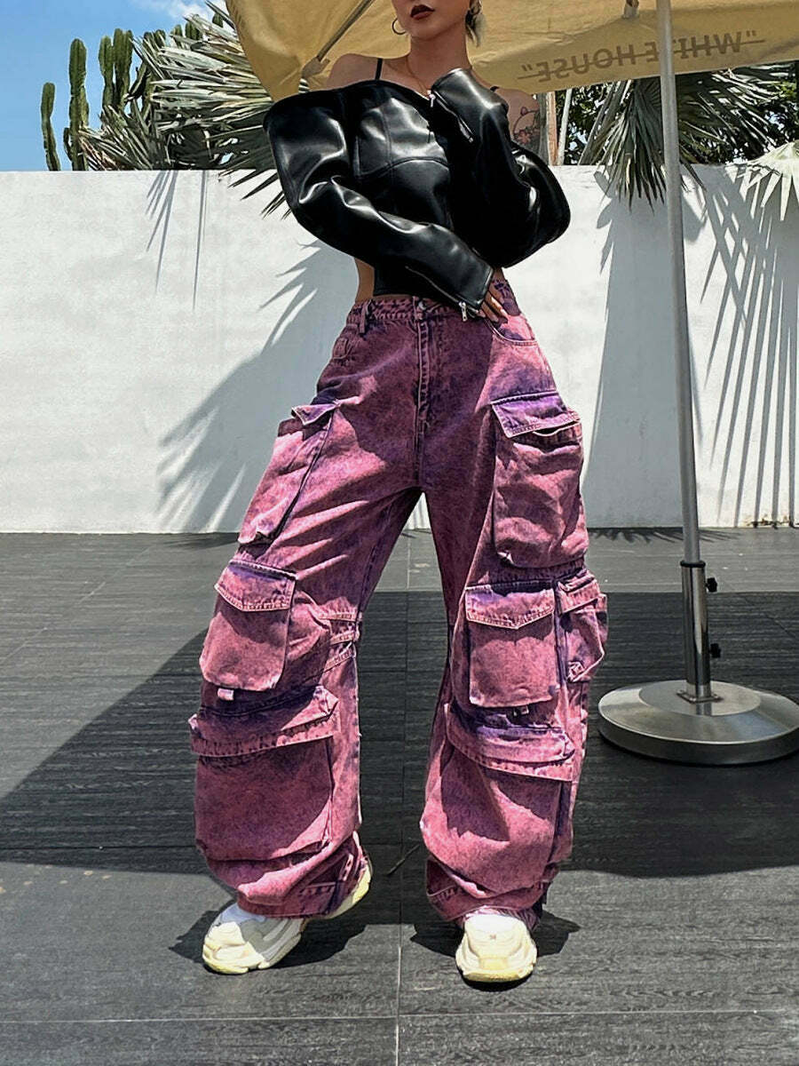 Cute Purple Cargo Pants: Y2K Aesthetic with Coquette Style, Grunge Vibes, and Pastel Goth Influence