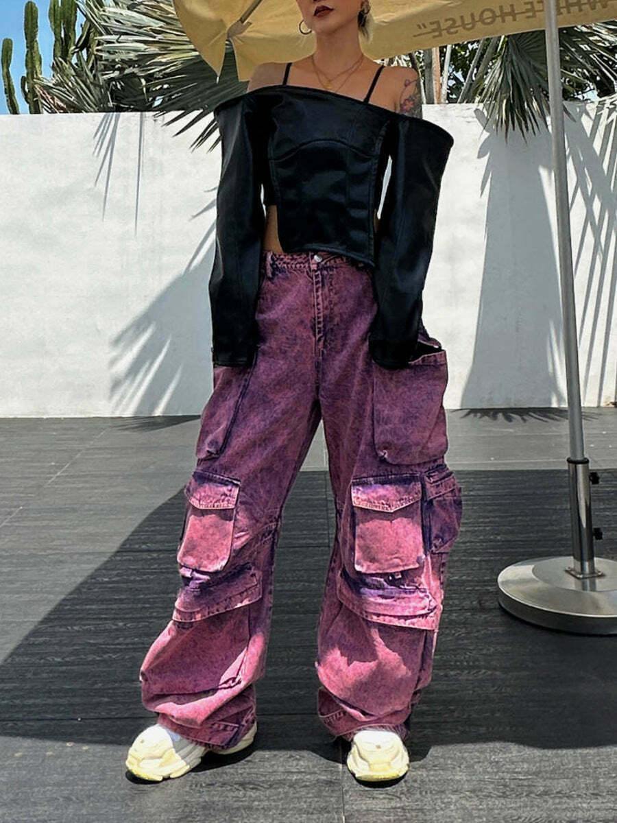 Cute Purple Cargo Pants: Y2K Aesthetic with Coquette Style, Grunge Vibes, and Pastel Goth Influence