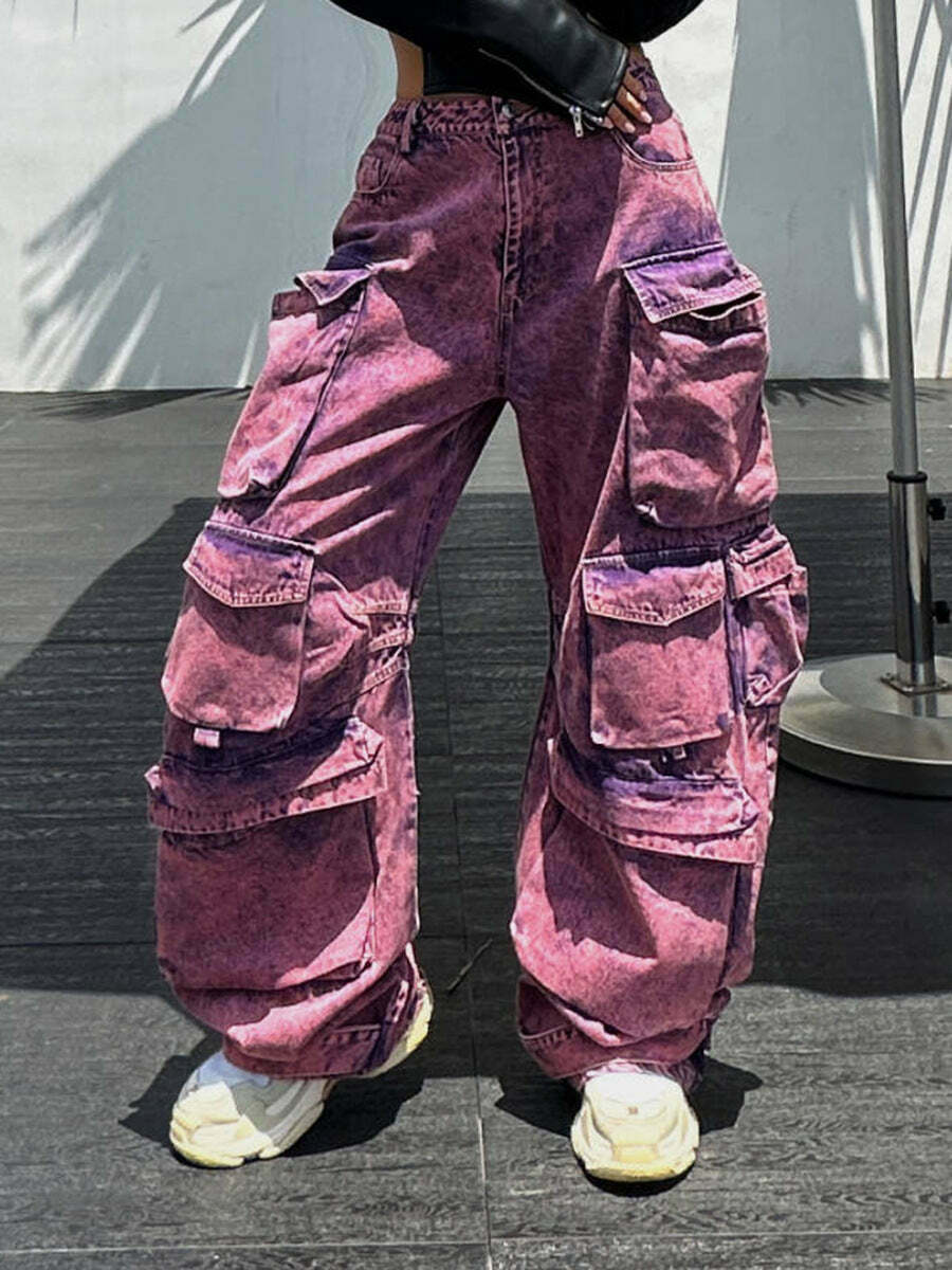 Cute Purple Cargo Pants: Y2K Aesthetic with Coquette Style, Grunge Vibes, and Pastel Goth Influence