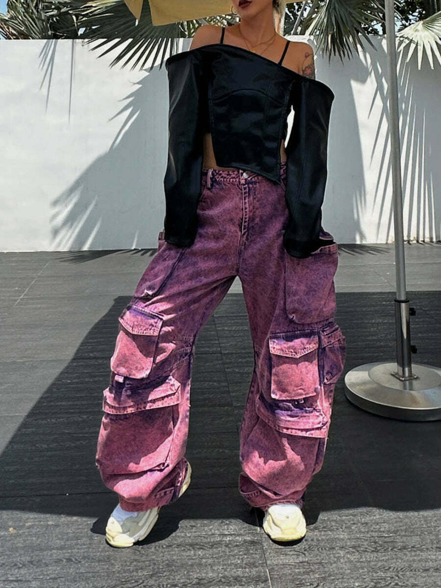 Cute Purple Cargo Pants: Y2K Aesthetic with Coquette Style, Grunge Vibes, and Pastel Goth Influence