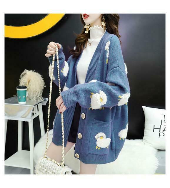 Cute Sheep Cardigan Sweater - Y2K Fashion Coquette Aesthetic Grunge Style Pastel Goth Fall Sweaters