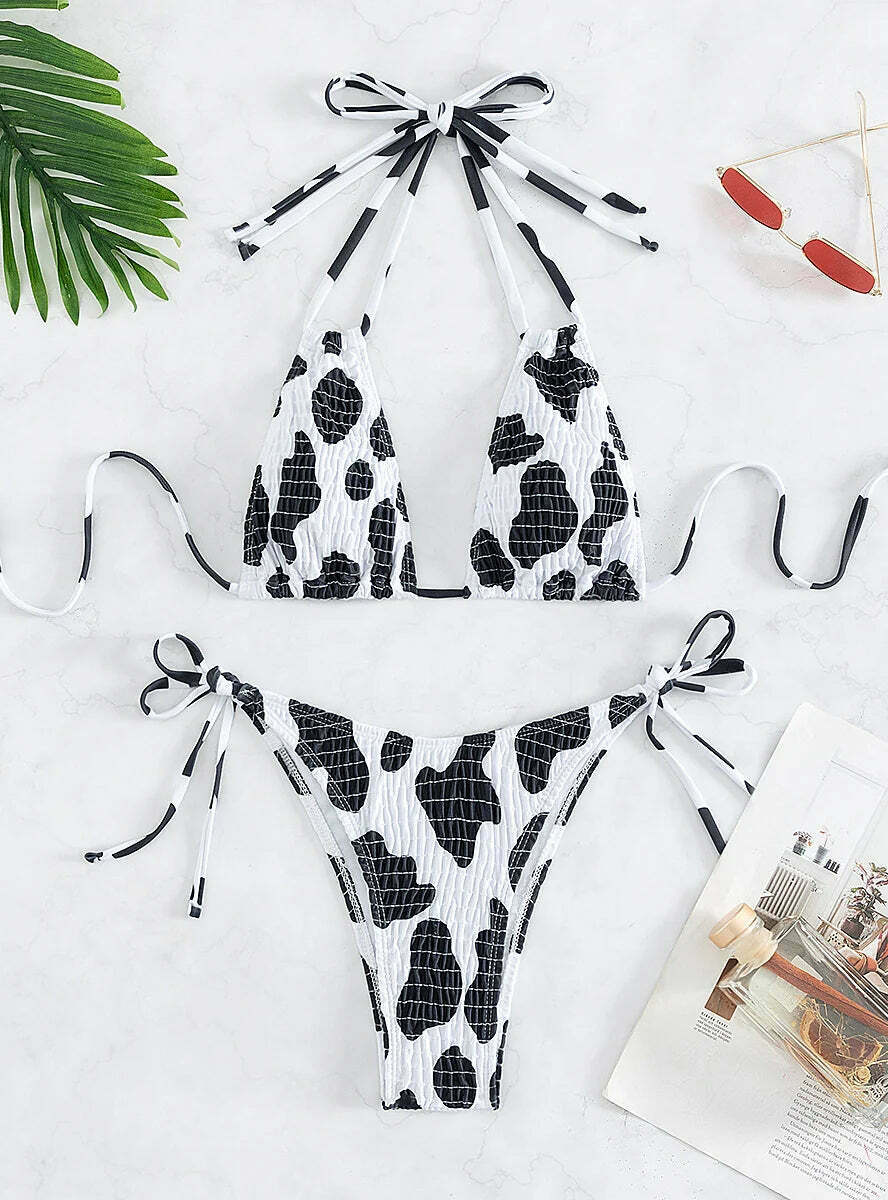 Dairy Printed Sexy Suit Bikini - Y2K Fashion Coquette Aesthetic Grunge Style