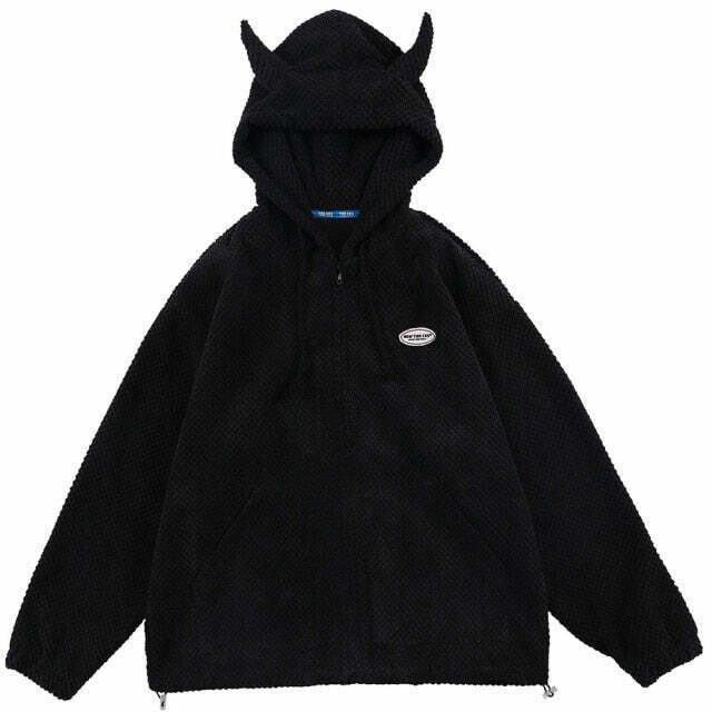 Devil Horns Hoodie - Y2K Fashion Statement with a Coquette Aesthetic Twist for Women