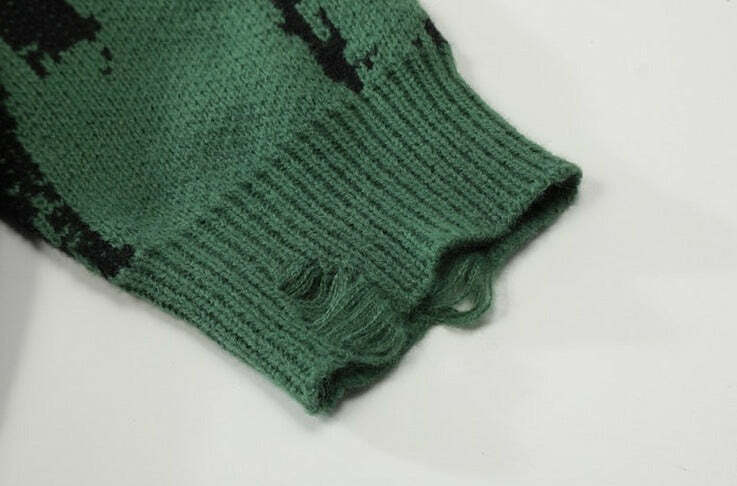Distressed Gothic Knitted Sweater for Y2K Aesthetic Fashionistas: Coquette Style with a Grunge Twist