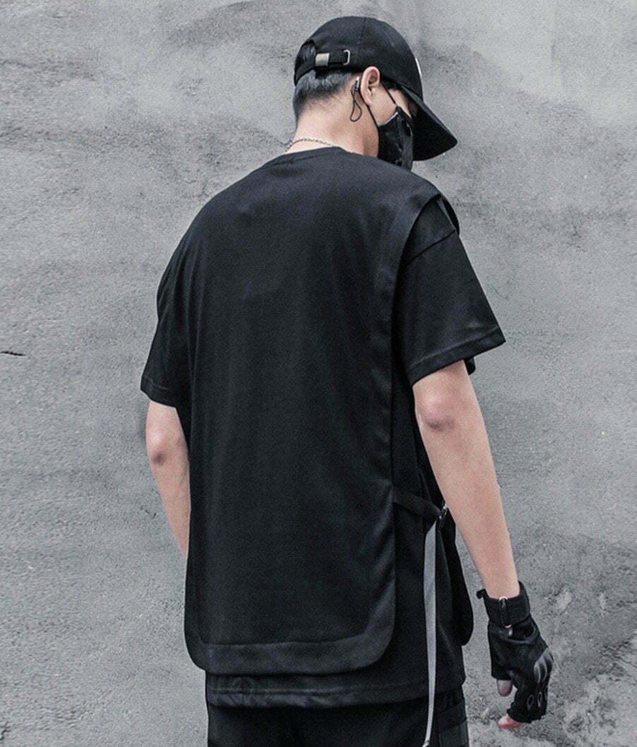 Double Layer Strapped T-Shirt: Y2K Fashion with Coquette & Grunge Aesthetics