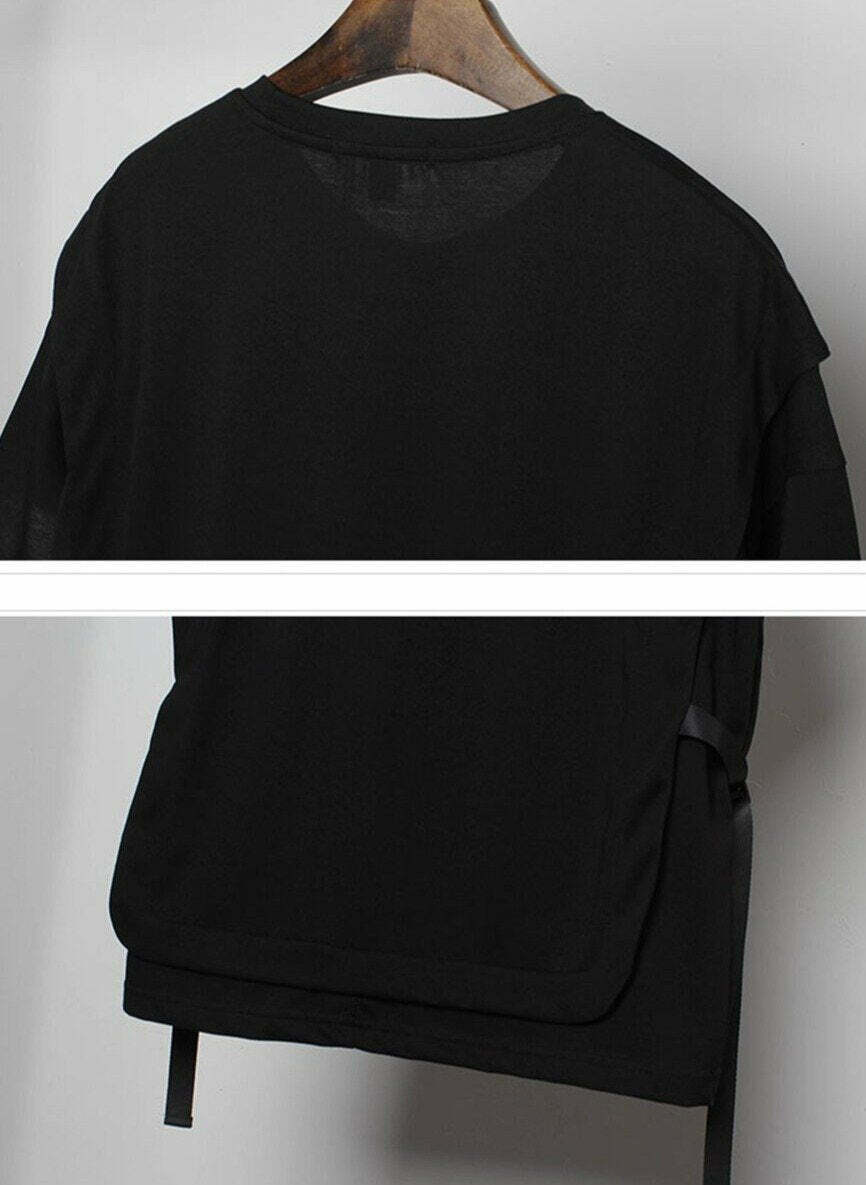 Double Layer Strapped T-Shirt: Y2K Fashion with Coquette & Grunge Aesthetics