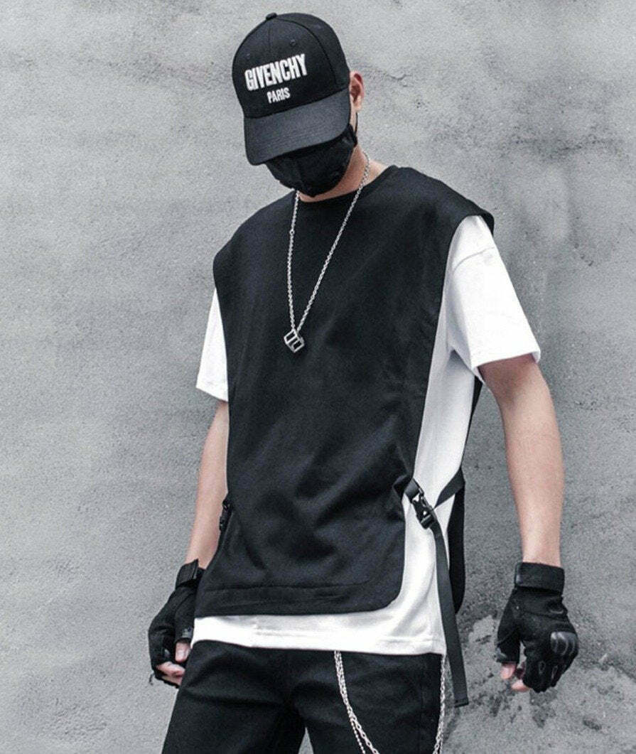 Double Layer Strapped T-Shirt: Y2K Fashion with Coquette & Grunge Aesthetics