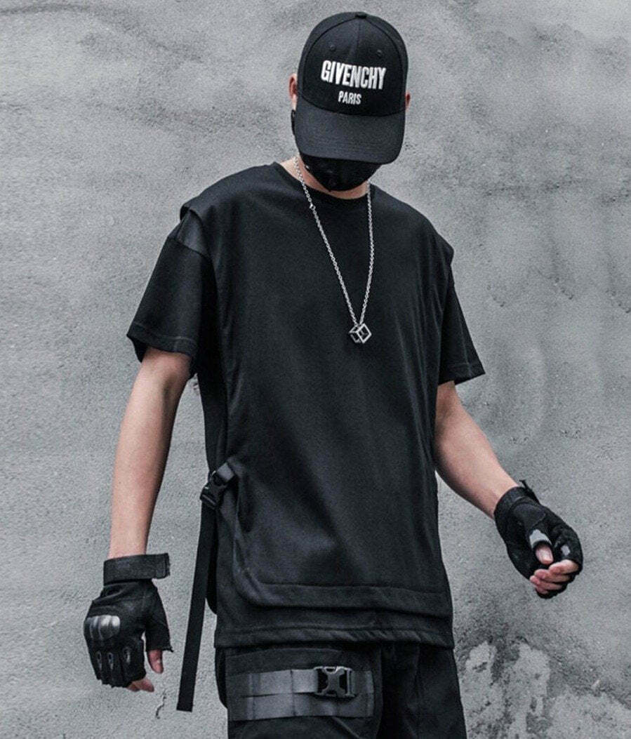 Double Layer Strapped T-Shirt: Y2K Fashion with Coquette & Grunge Aesthetics