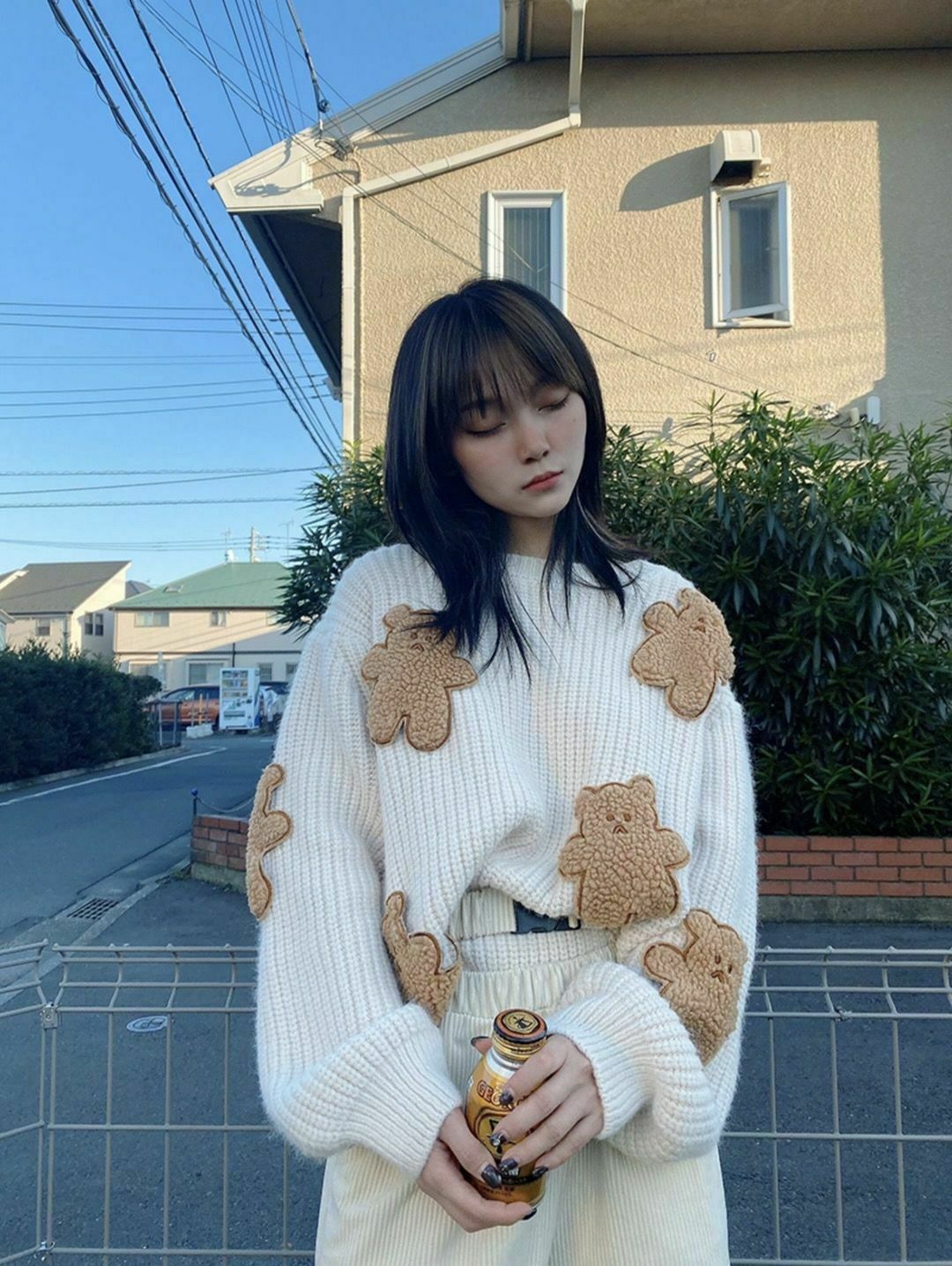 Dusty Bear Knit Pullover - Y2K Aesthetic with Grunge & Coquette Style