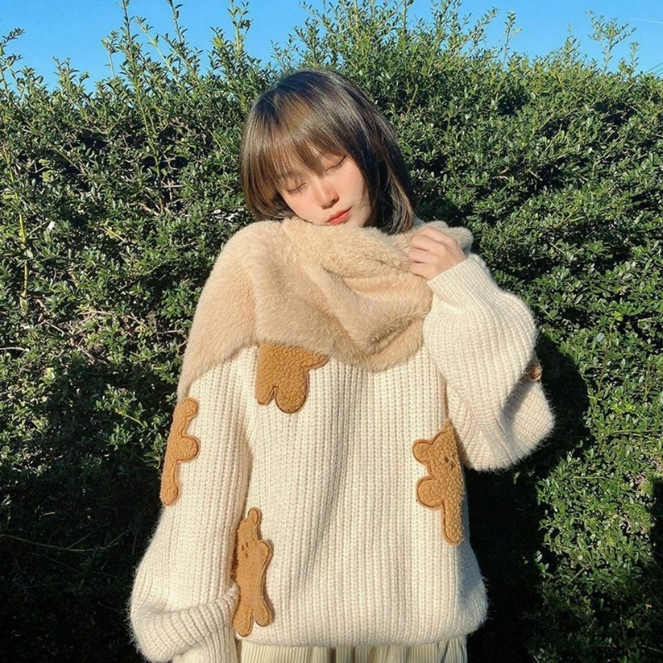 Dusty Bear Knit Pullover - Y2K Aesthetic with Grunge & Coquette Style