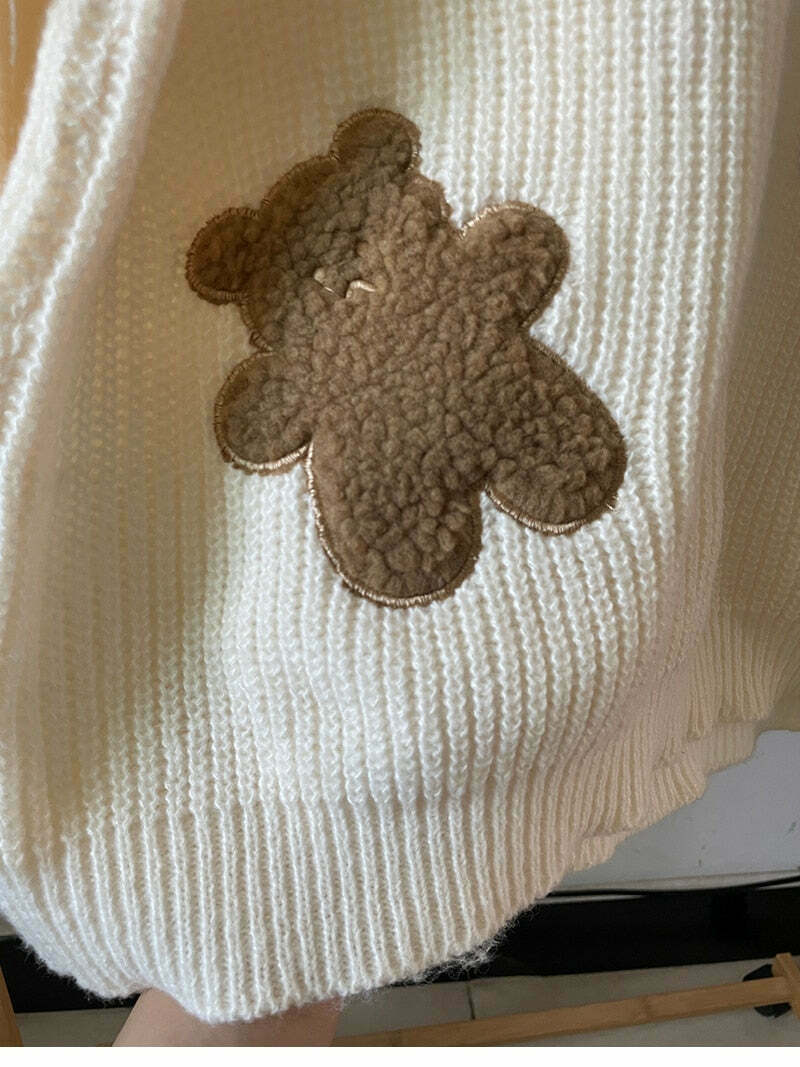 Dusty Bear Knit Pullover - Y2K Aesthetic with Grunge & Coquette Style