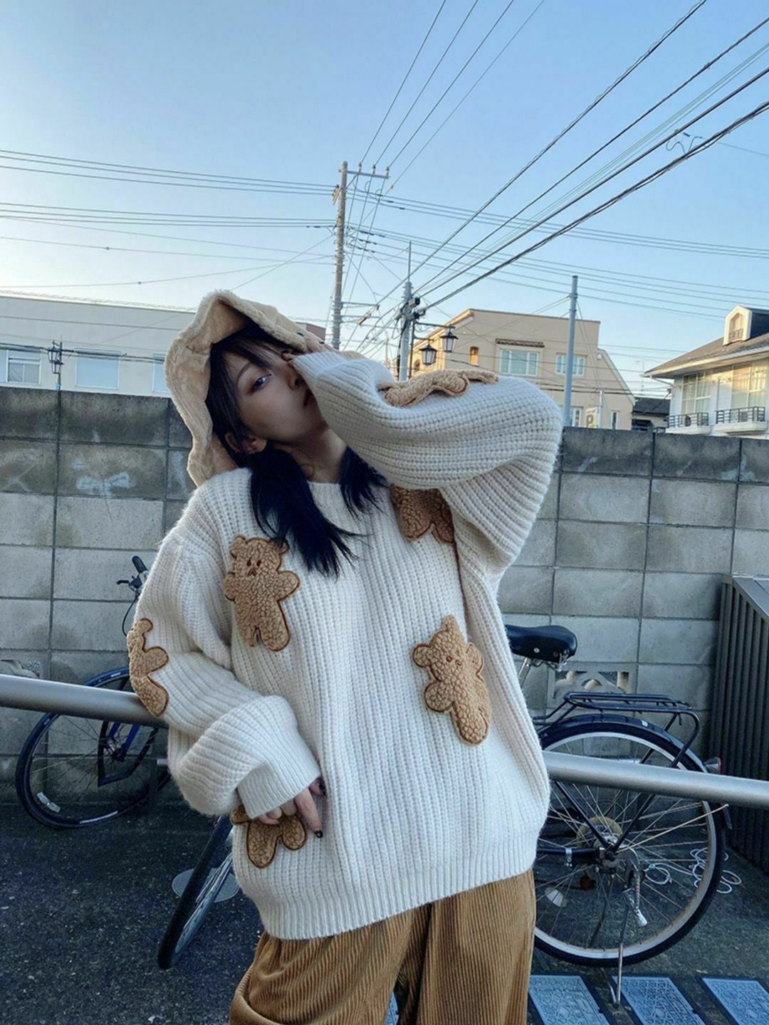 Dusty Bear Knit Pullover - Y2K Aesthetic with Grunge & Coquette Style