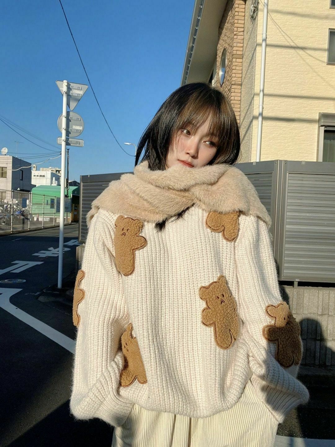 Dusty Bear Knit Pullover - Y2K Aesthetic with Grunge & Coquette Style