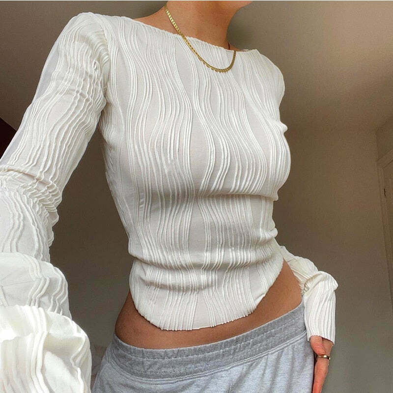 Eden Ruched Skinny Tee - Y2K Fashion Top with Coquette Aesthetic and Grunge Style
