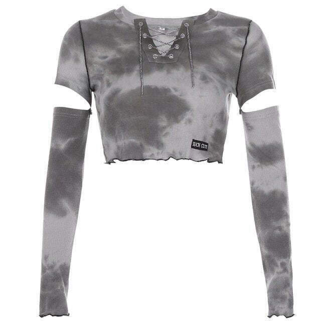 Edgy Aesthetic Gray Crop Top - Y2K Fashion, Coquette & Grunge Style, Cute Tops