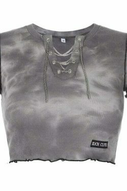 Edgy Aesthetic Gray Crop Top - Y2K Fashion, Coquette & Grunge Style, Cute Tops
