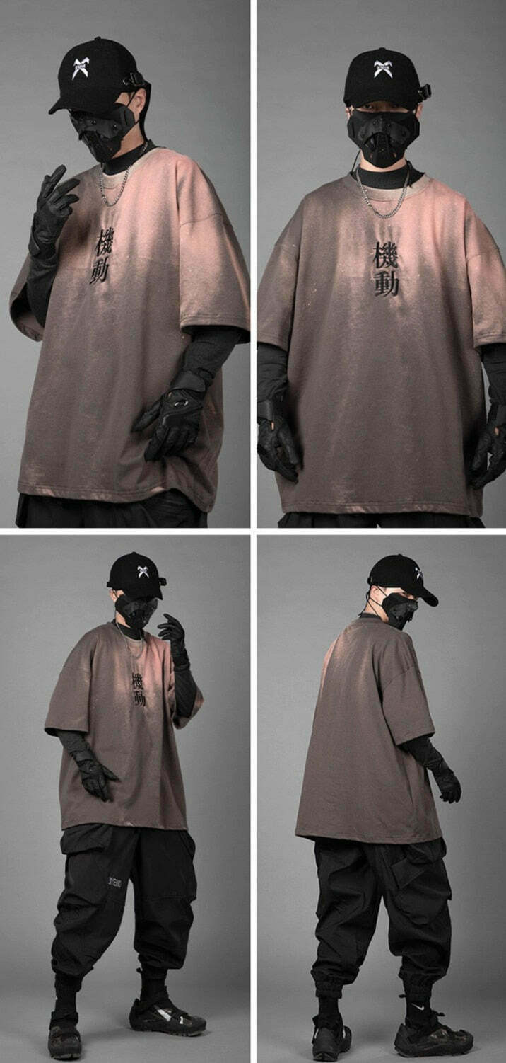 Embroidered Kanji Y2K Fashion Tee - Coquette Aesthetic Grunge Style with Pastel Goth Vibes