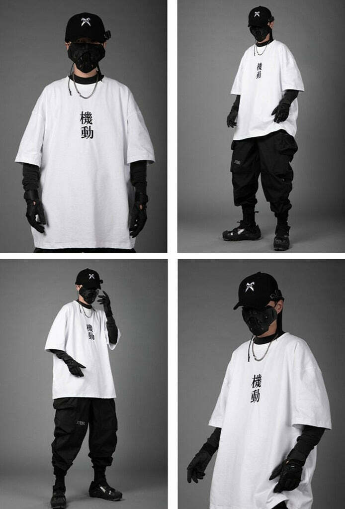 Embroidered Kanji Y2K Fashion Tee - Coquette Aesthetic Grunge Style with Pastel Goth Vibes