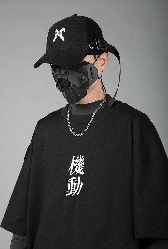 Embroidered Kanji Y2K Fashion Tee - Coquette Aesthetic Grunge Style with Pastel Goth Vibes