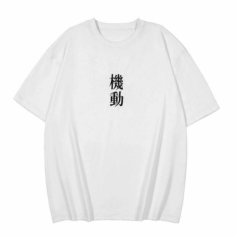 Embroidered Kanji Y2K Fashion Tee - Coquette Aesthetic Grunge Style with Pastel Goth Vibes