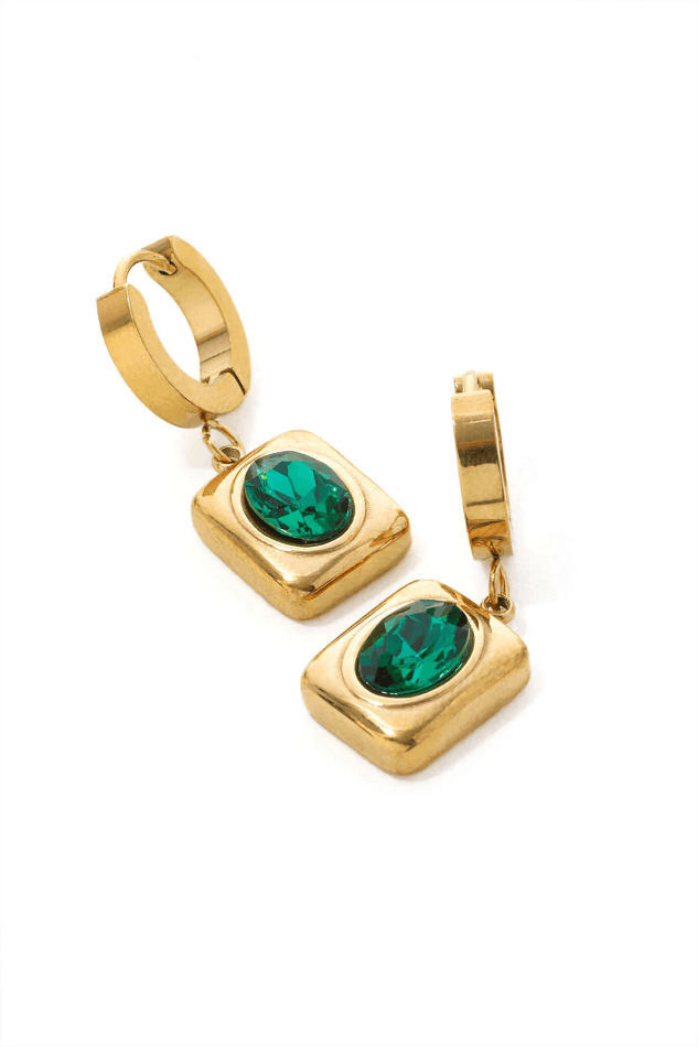 Emerald Square Drop Earrings - Y2K Fashion Jewelry for Women with Coquette Aesthetic & Grunge Style