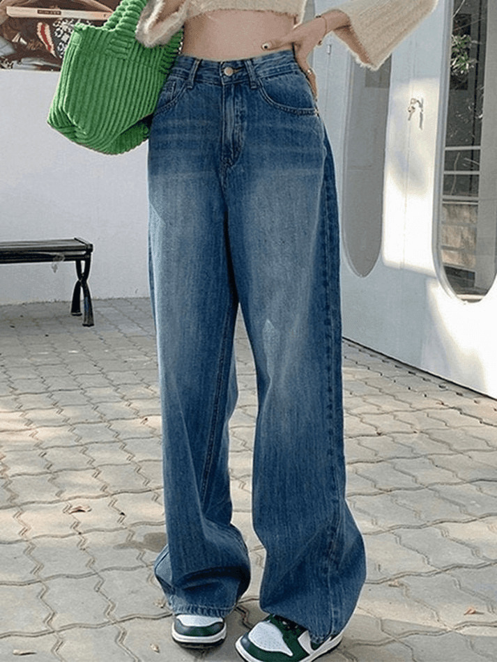 Faded Denim Baggy Boyfriend Jeans - Y2K Fashion Staple for Women's Coquette Aesthetic