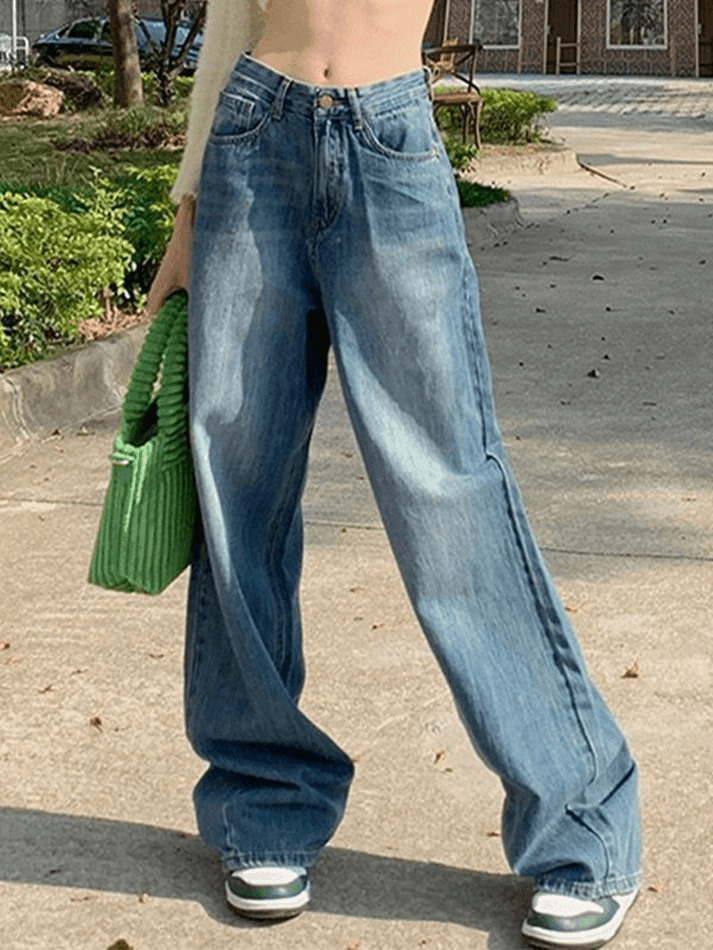 Faded Denim Baggy Boyfriend Jeans - Y2K Fashion Staple for Women's Coquette Aesthetic