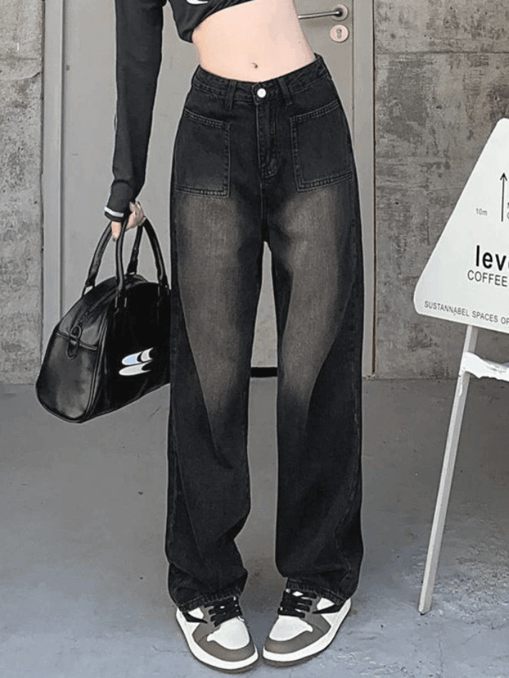 Faded Wash Vintage Cargo Jeans: Y2K Aesthetic Grunge Style for Women - Coquette Fashion