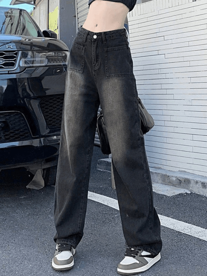 Faded Wash Vintage Cargo Jeans: Y2K Aesthetic Grunge Style for Women - Coquette Fashion