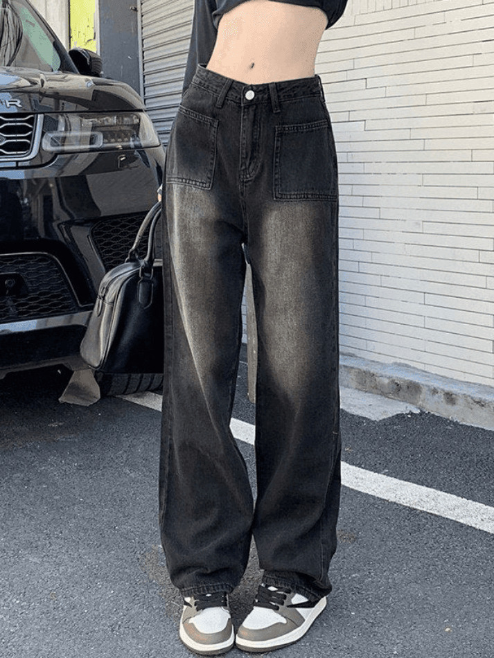 Faded Wash Vintage Cargo Jeans: Y2K Aesthetic Grunge Style for Women - Coquette Fashion