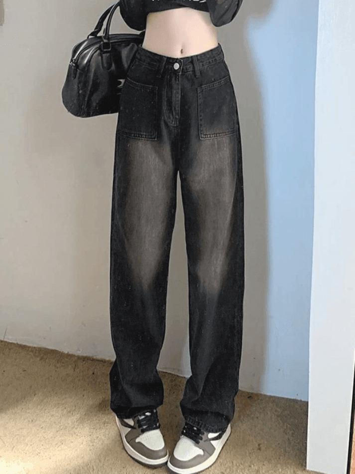 Faded Wash Vintage Cargo Jeans: Y2K Aesthetic Grunge Style for Women - Coquette Fashion