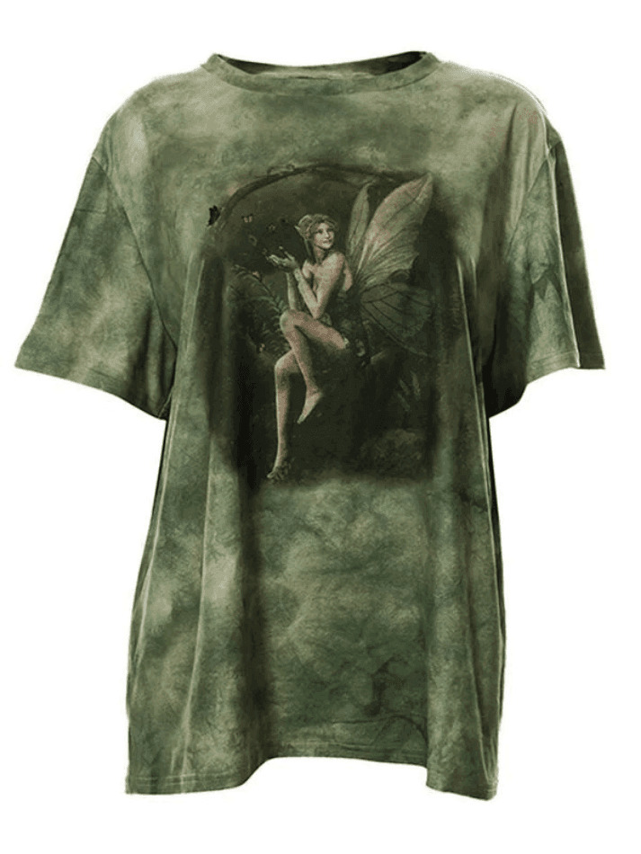 Fairy Print Tie Dye Grunge Tee - Y2K Aesthetic Women's Fashion