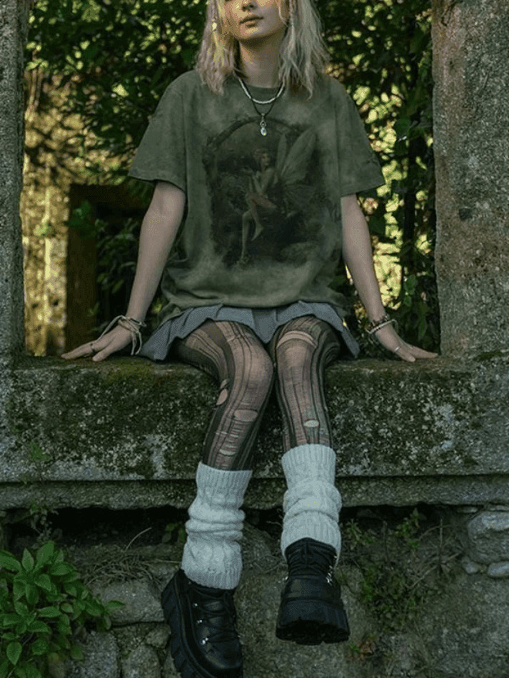 Fairy Print Tie Dye Grunge Tee - Y2K Aesthetic Women's Fashion