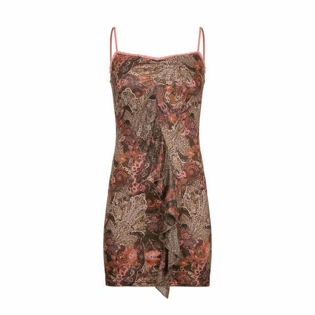 Fairycore Style V Neck Brown Mini Dress - Whimsical Aesthetic for Women's Fashion