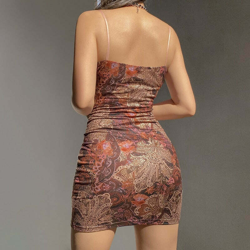 Fairycore Style V Neck Brown Mini Dress - Whimsical Aesthetic for Women's Fashion