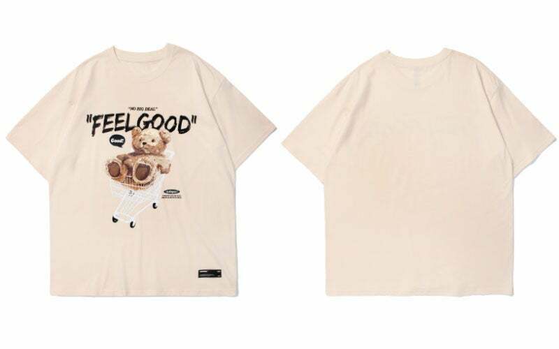 Feel Good Teddy Bear Graphic Tee - Y2K Fashion Coquette Aesthetic Grunge Style Cute Tops