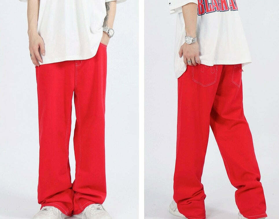 Flame Stitch Jeans: Y2K Fashion Statement with Coquette Aesthetic and Grunge Style
