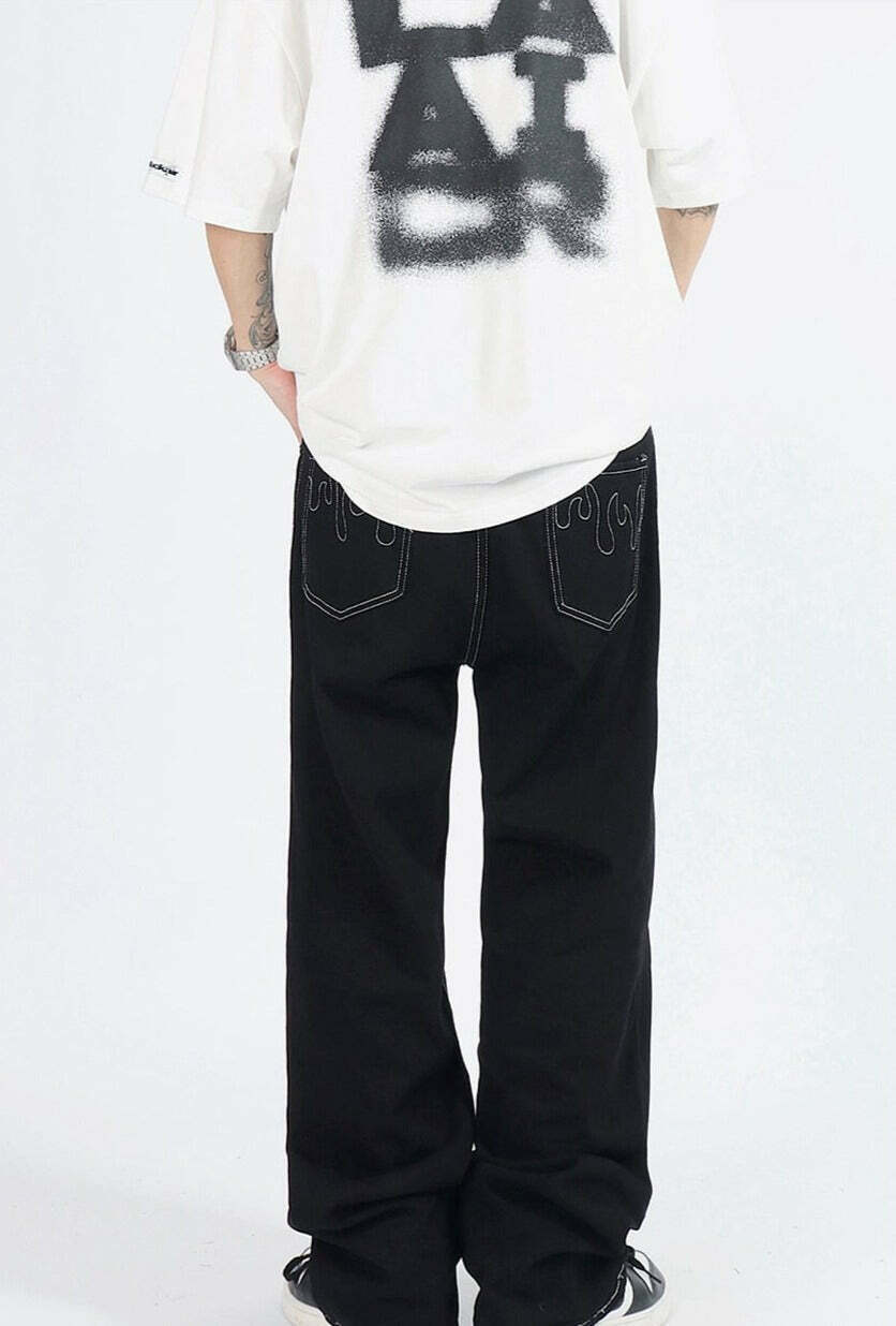 Flame Stitch Jeans: Y2K Fashion Statement with Coquette Aesthetic and Grunge Style